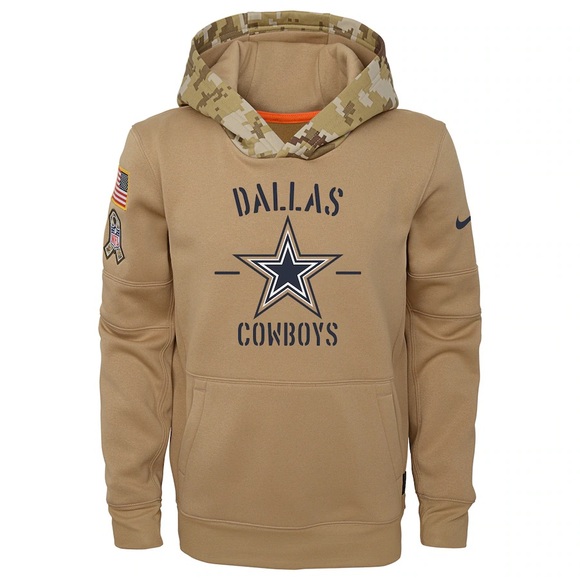 Youth Dallas Cowboys Nike Khaki 2019 Salute to Service Therma Pullover Hoodie S - Picture 9 of 12